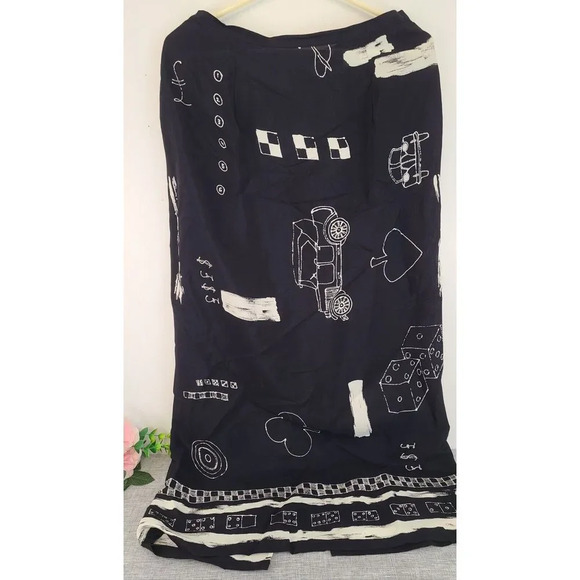 Vtg‎ Simon Chang Set Of Long Skirt And Button Up Top Black & White Casino Print - Picture 4 of 5